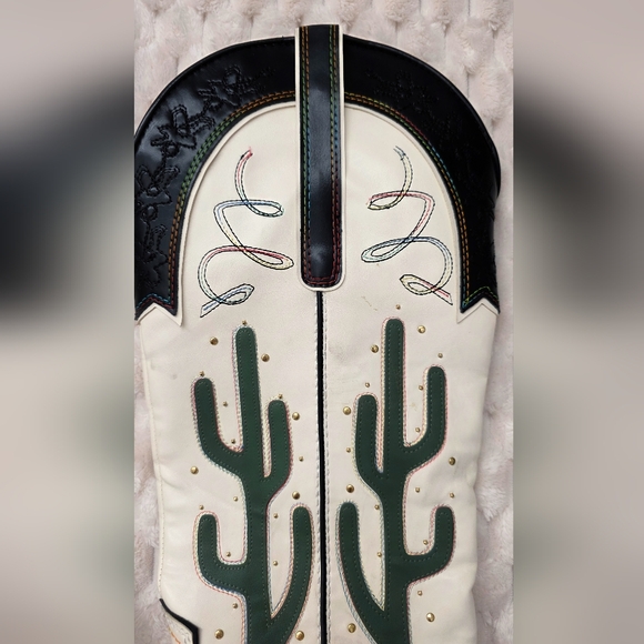 NWT Zara Ivory Cactus Embroidered Contrast Knee-High Heeled Cowgirl Boots - Picture 13 of 16